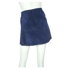 Vintage 60s Micro Mini Skirt Blue Suede Leather Lace Up Sz M VFG image 5