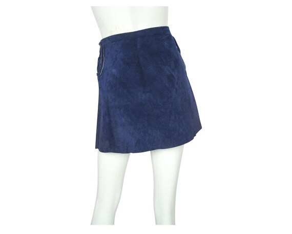 Vintage 60s Micro Mini Skirt Blue Suede Leather L… - image 5