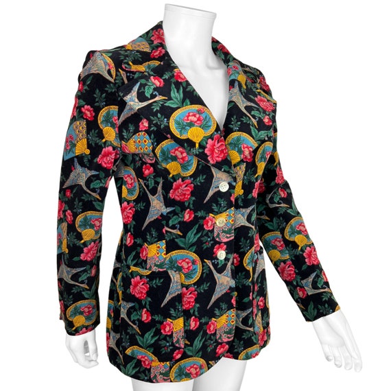 Vintage French 1970s Printed Velvet Jacket Ladies… - image 3