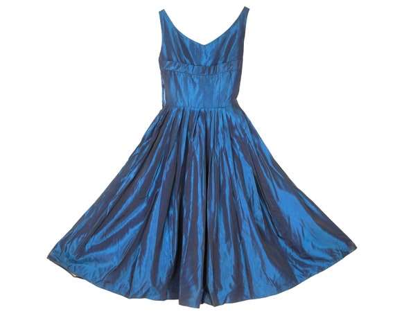 Vintage 1950s Henri Bendel NY Blue Silk Taffeta D… - image 2
