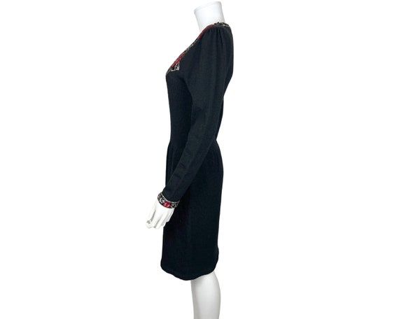 Vintage 1950s Beaded Black Wool Knit Dress Size L - image 4