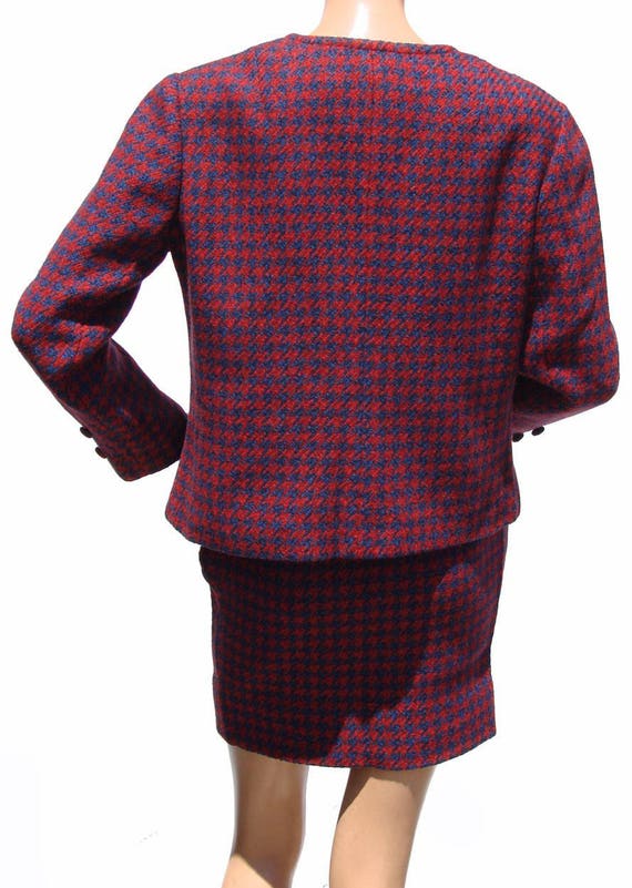 Vintage 1960s Suit Red & Blue Houndstooth Tweed W… - image 3