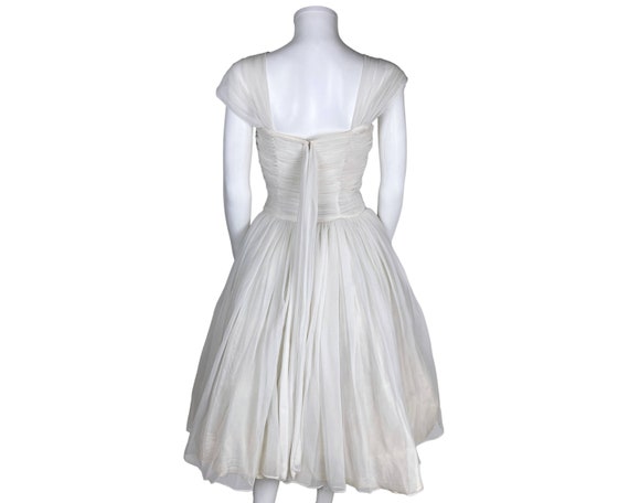 Vintage 50s Party Dress White Nylon Chiffon w Seq… - image 3