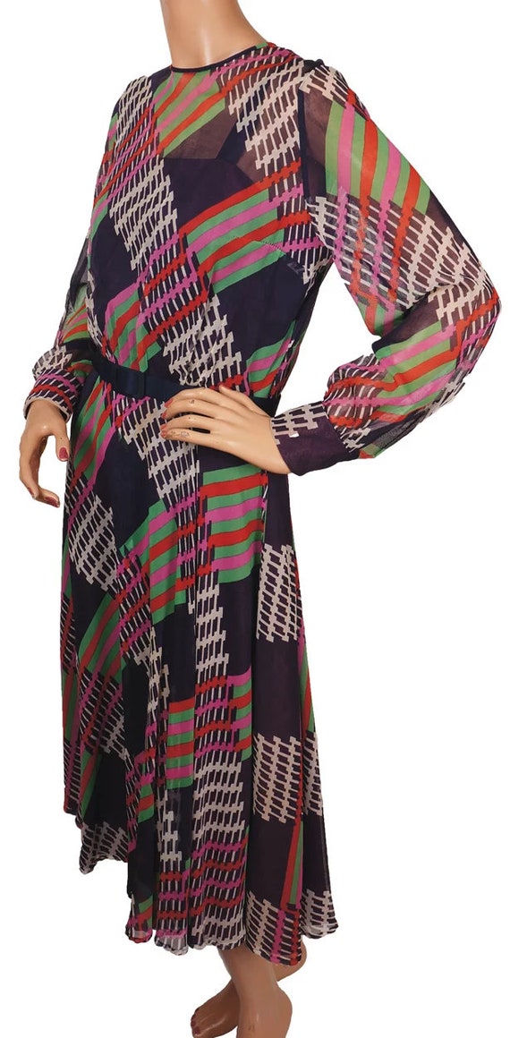Vintage 1960s Organza Dress - Striped Geometric S… - image 3
