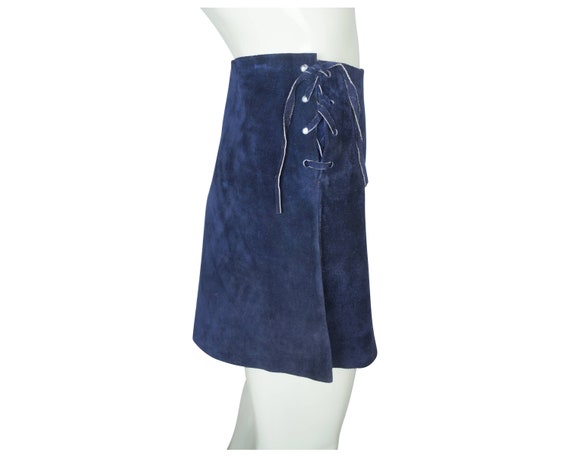 Vintage 60s Micro Mini Skirt Blue Suede Leather L… - image 4