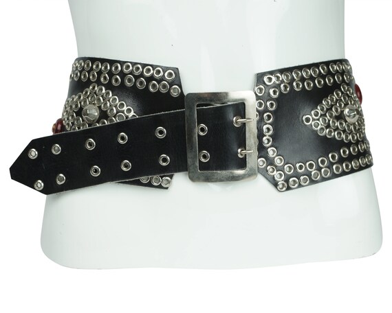 Vintage Belt Black Suede Jewled Studded Wide Belt Studded Medium