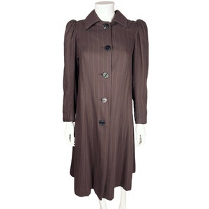 Vintage 1930s Coat Pinstripe Brown Wool Twill Ladies Size S M - VFG