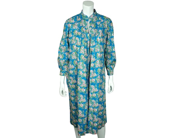 Vintage 1950s Floral Cotton Duster House Dress Si… - image 1