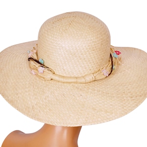 Vintage 1960s Straw Summer Sun Hat Ladies Size M