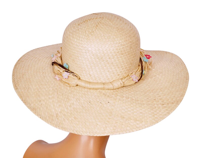 Vintage 1960s Straw Summer Sun Hat Ladies Size M image 1