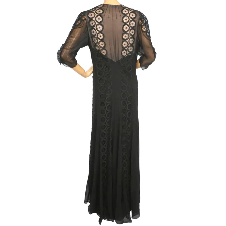 Vintage 1930s Evening Gown Black Silk Chiffon & Lace Dress Size L - Etsy