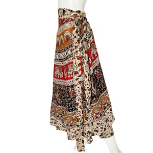 Vintage 1970s Indian Cotton Skirt Wraparound Block Print NOS