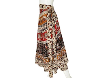 Vintage 1970s Indian Cotton Skirt Wraparound Block Print NOS