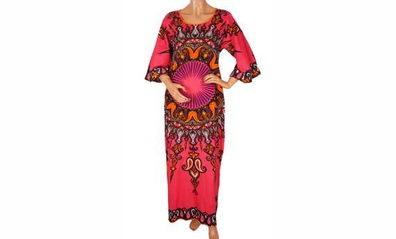 1970s Dashiki Dress - Pink Mandala - Angel Sleeves