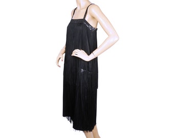 Vestido Cha Cha vintage de los años 70 con flecos - Twist Dance - Jean Jourdan Paris - Talla M - VFG