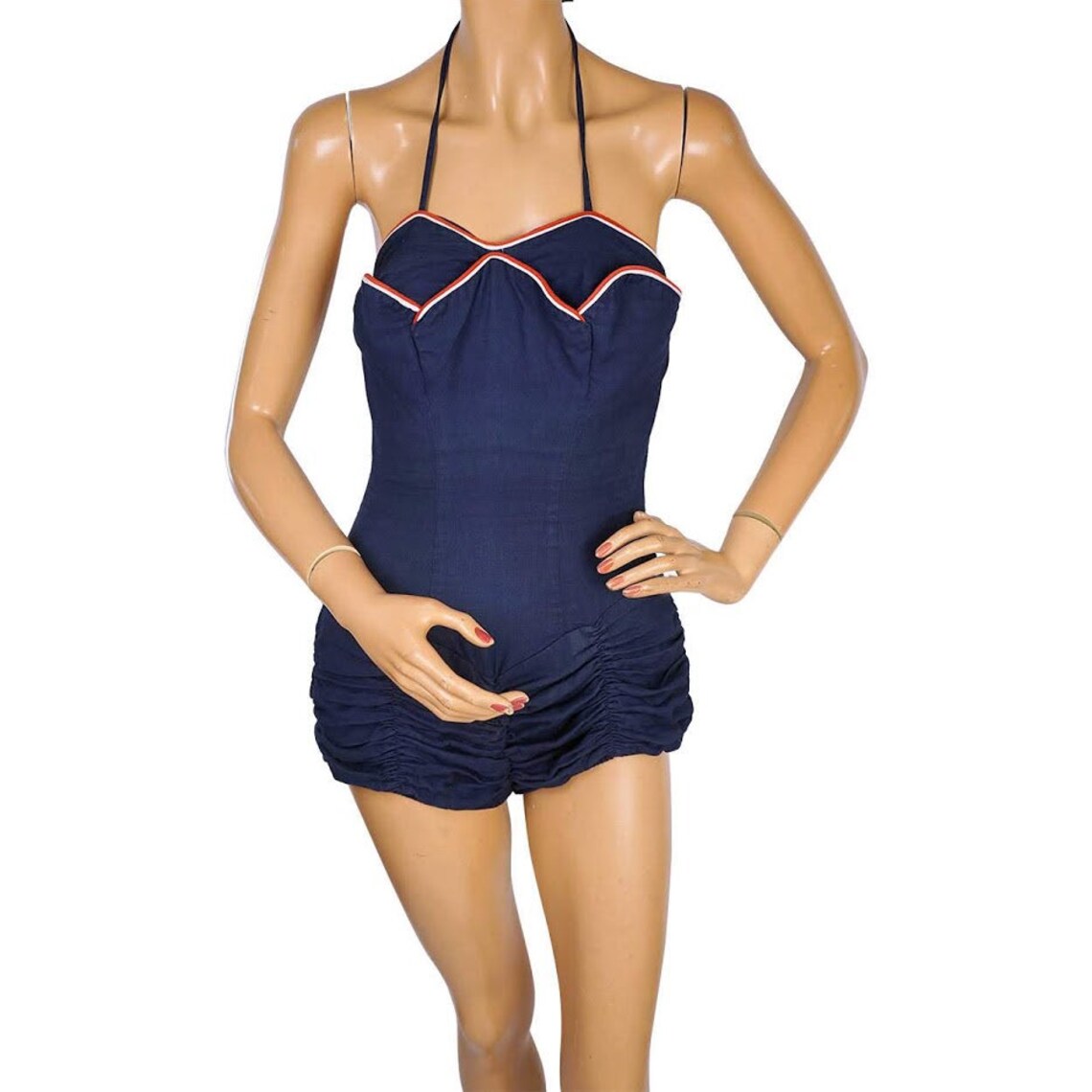Vintage des années 1950 Coton Maillot de bain Rouge Blanc