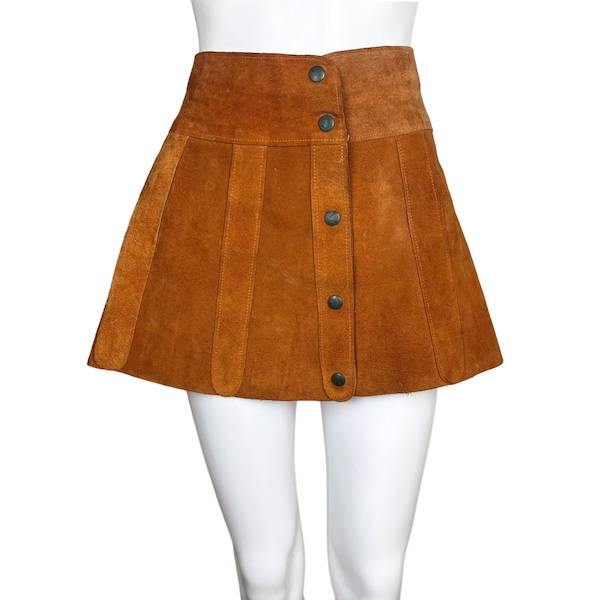 Vintage 1960s Mini Skirt Suede Leather Wraparound Margaret Godfrey for Bagatelle