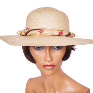 Vintage 1960s Straw Summer Sun Hat Ladies Size M image 4