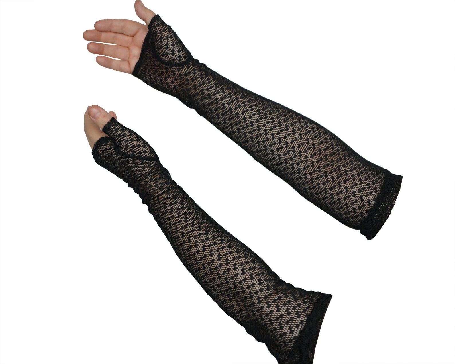Vintage Fingerless Opera Gloves Long Black Mesh Lace Sz S M Etsy