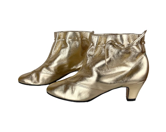 Vintage Unused 1960s Ankle Boots Gold Leather Boo… - image 1
