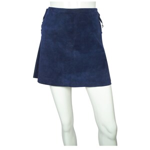 Vintage 60s Micro Mini Skirt Blue Suede Leather Lace Up Sz M VFG image 1