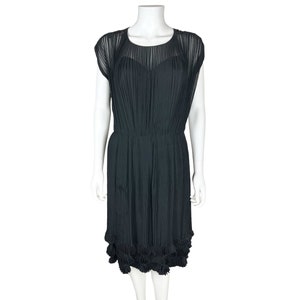 Vintage 1960s Cocktail Dress Pleated Black Silk Chiffon Size M - VFG