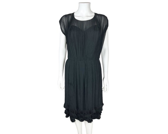 Vintage 1960s Cocktail Dress Pleated Black Silk C… - image 1
