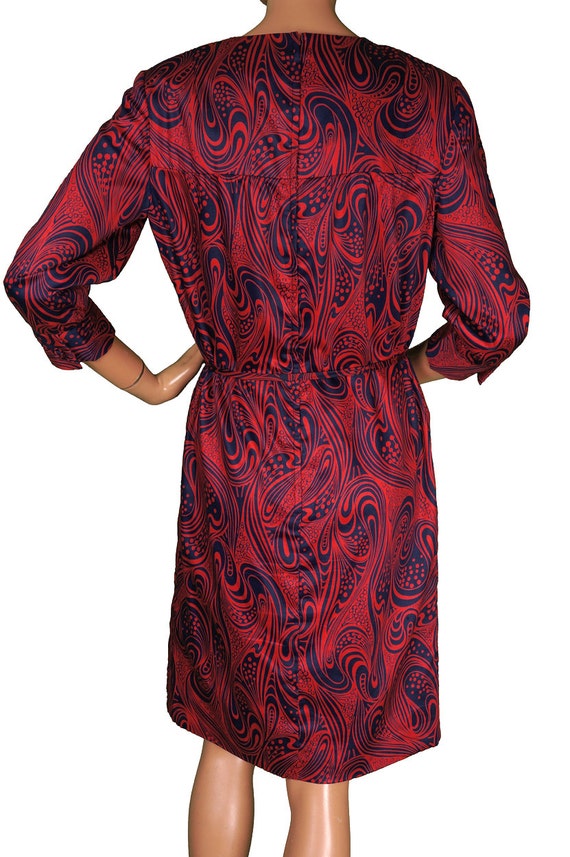 1960s Silk Dress Psychedelic Swirl Print, Red and… - image 3