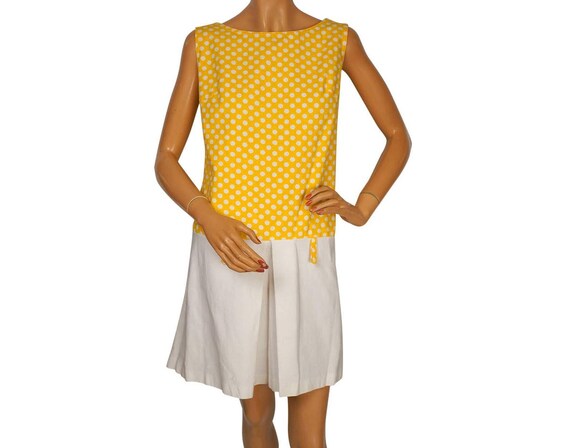 1960s MOD Dress - White and Yellow Polka Dot - Sko