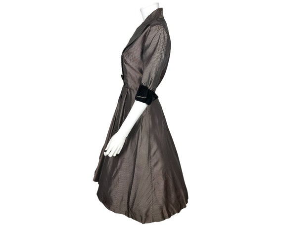 Vintage 1950s Taffeta Dress with Black Velvet Tri… - image 2
