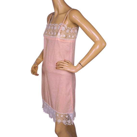 Vintage 1920s Peachy Pink Slip with Lace Trim Ext… - image 3
