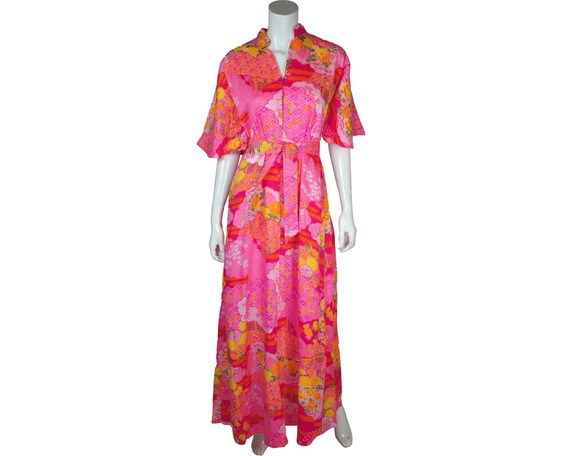 Vintage 70s Louning Gown Asian Pattern Two Potato