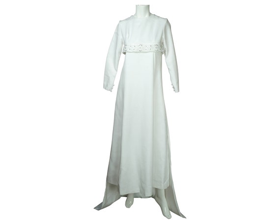 Vintage 1960s Modernistic Wedding Dress with Trai… - image 2