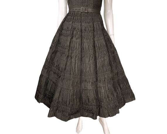 Vintage 1950s Taffeta Dress Ruched Black w Crinol… - image 7