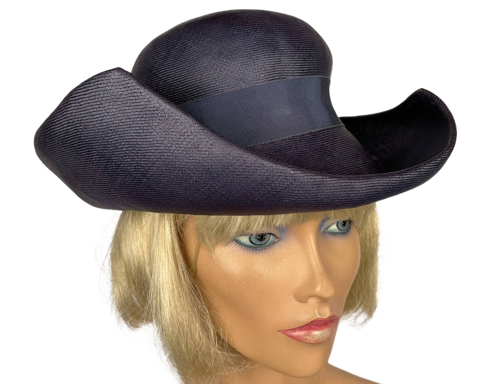 Vintage 1960s Blue Straw Hat Upturned Brim Size 6 7/8 VFG Etsy UK