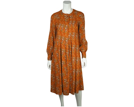 Vintage 70s Dress Floral Print Balloon Paris Size