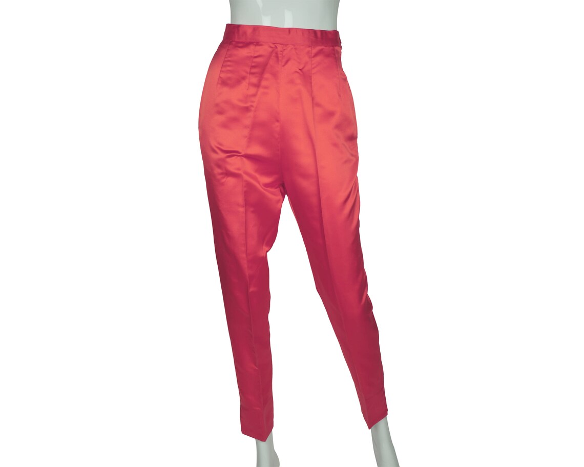 Vintage 50s Pink Silk Cigarette Pants Tapered Slacks w Satin | Etsy