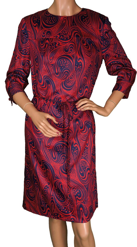 1960s Silk Dress Psychedelic Swirl Print, Red and… - image 2
