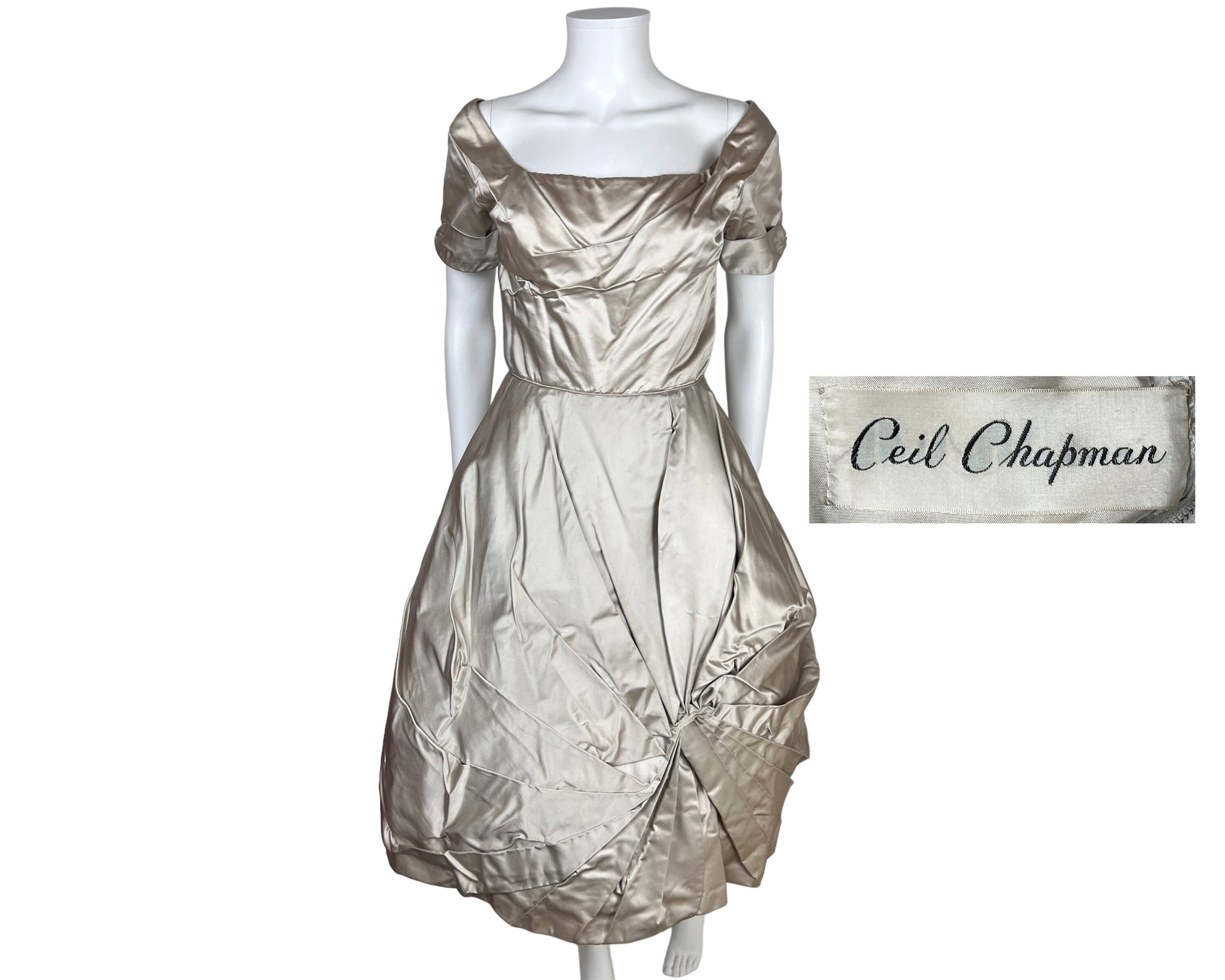 Vintage 1950s Ceil Chapman Dress Taupe Silk Size M Etsy