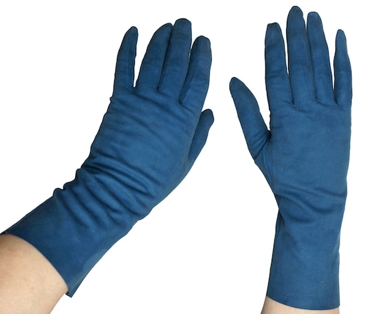 Vintage 50s Christian Dior Gloves Blue Antelope Su