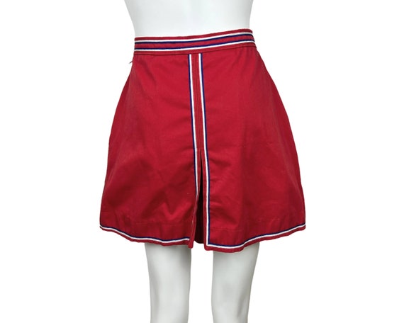 Vintage 1970s Skort Shorts Skirt Red Cotton Size M - image 2