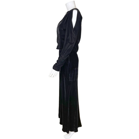 Vintage 1930s Black Velvet Dress with Jacket w Pe… - image 4