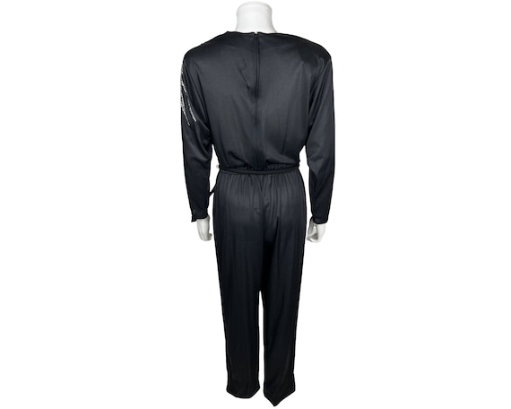 Vintage 1970s Disco Jumpsuit Black w Silver Glitt… - image 3