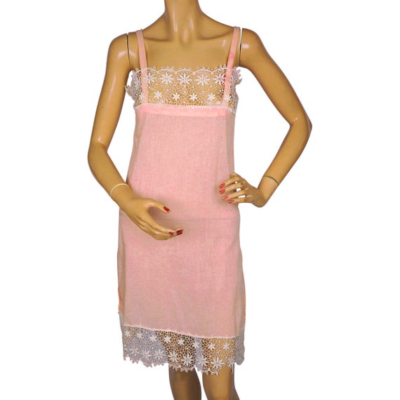 Vintage 1920s Peachy Pink Slip with Lace Trim Ext… - image 1