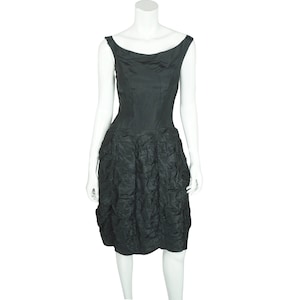 Vintage 50s Black Cocktail Party Dress w Ruched Skirt Size S