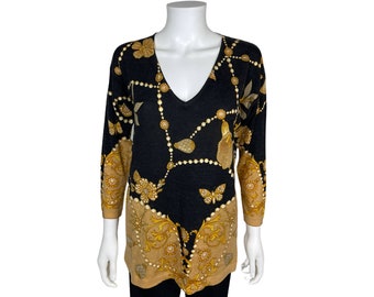 Pull vintage Roberto Cavalli pour femme, impression de bijoux ornés - VFG