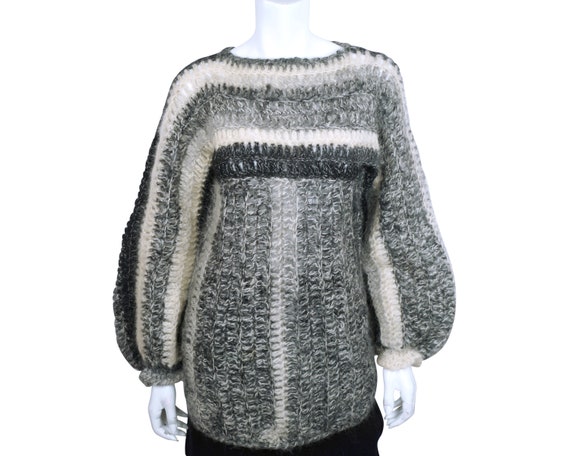 Vintage 1970s  Wool Pullover Sweater Open Weave C… - image 1