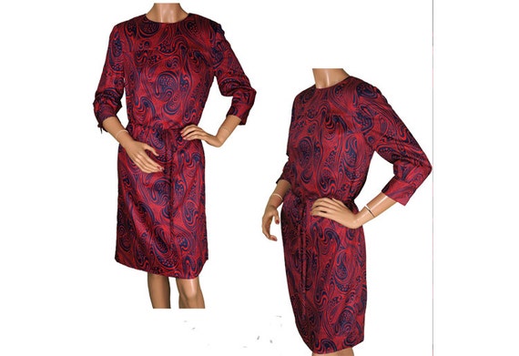 1960s Silk Dress Psychedelic Swirl Print, Red and… - image 1
