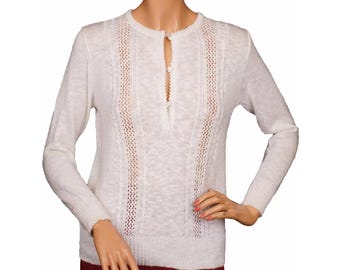 Vintage 1970s Courreges White Sweater Blouse Acrylic Knit Ladies Size S