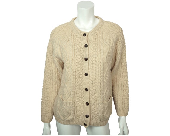 Vintage Irish Sweater Aran Hand Knit Cardigan Crow
